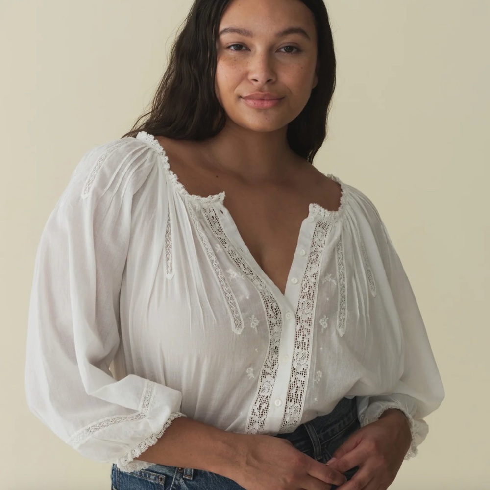 ISO: Doen Abigail Top White Cotton Voile Embroidered Lace Blouse
